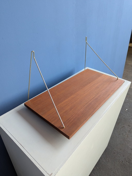 Vintage Deense teak wandplank 1960s – wandrek, Brass, Wood