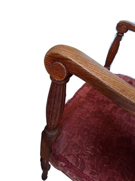 Image 1 of Élégante paire de fauteuils vintage en chêne et velours damassé des années 1960