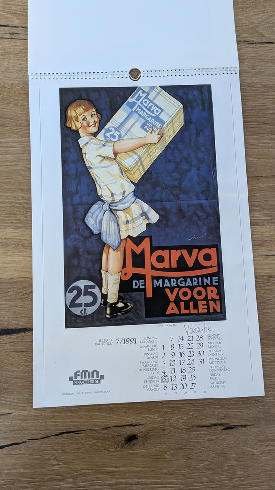 Image 1 of Poster vintage del calendario olandese del 1991 (società finanziaria)