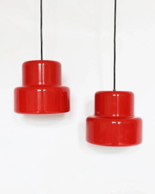 Vintage red poker pendant lamps Jo Hammerborg deens design