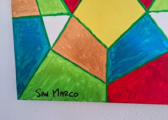 Pittura astratta geometrica, firmata Enzo SAN MARCO, Dipinti e disegni, Tela, Rosso, Abstract (foto 7 di 11)
