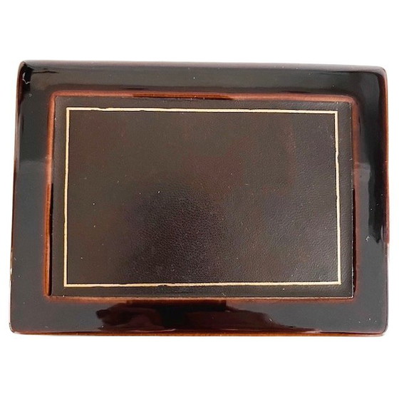 Image 1 of Vintage mid-century SC3 Italy jewelry box ceramic leather 1970s
