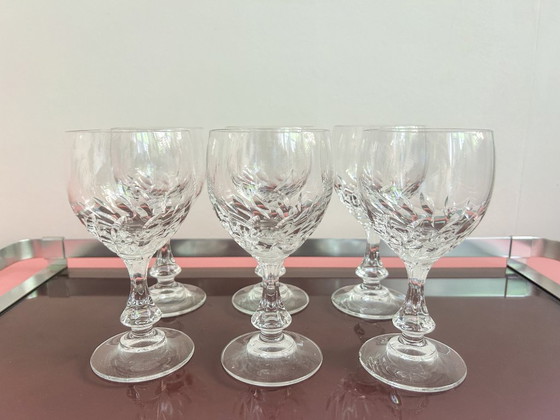 6x Vintage Geslepen Kristal Wijnglas – Glazen & Karaffen, Crystal (photo 6 of 8)