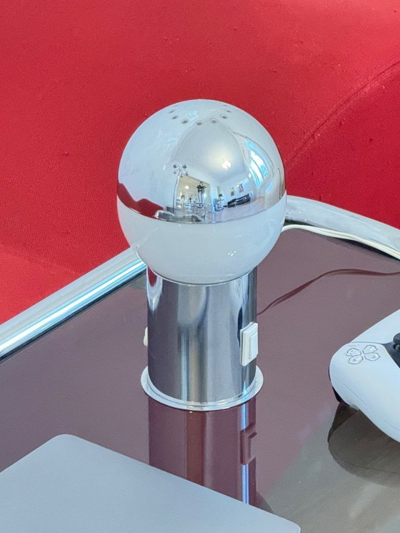 Image 1 of Vintage Space Age Chrome Table Lamp with Opaline Glass, 1970s