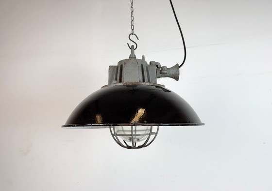 Image 1 of Suspension cage industrielle en émail noir et fonte, années 1960