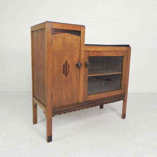Oak Art Deco display cabinet, Amsterdam School, 1930s
