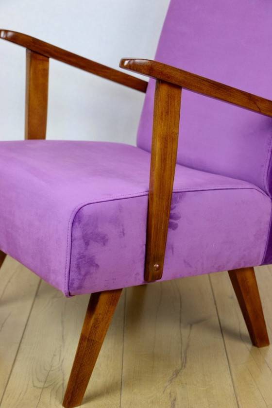Image 1 of Vintage loft fauteuil van paars fluweel - 2 stuks beschikbaar