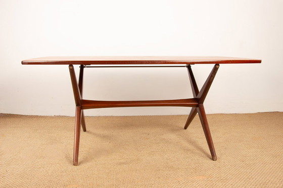 Image 1 of Tavolo scandinavo vintage, alto e basso, in teak di Frederik Kayser per Gustav Bahus, Norvegia, 1960.