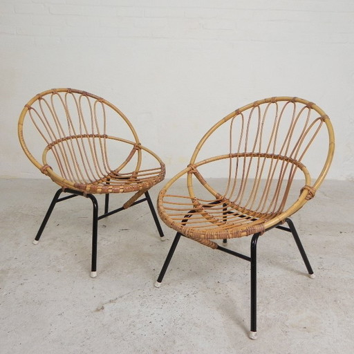 Set of 2 rattan, bamboo children's chairs Rohe Noordwolde, 1950s