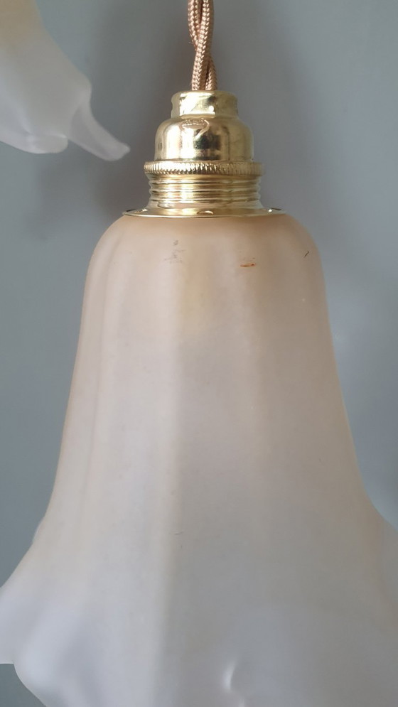 Image 1 of Set di 2 lampade a sospensione vintage in vetro di Murano a forma di calice