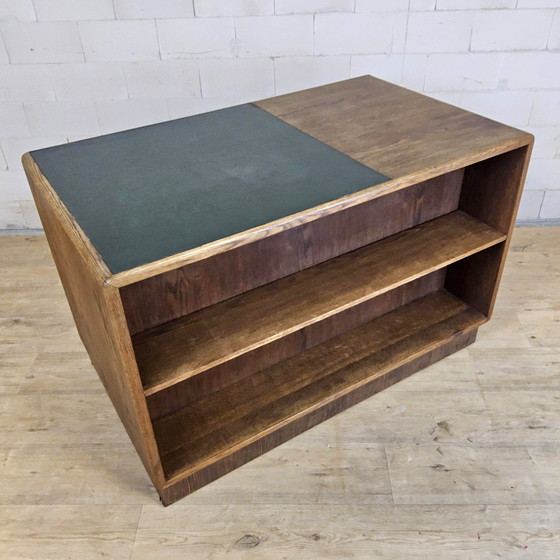 Image 1 of Bureau Art Déco ancien en bois avec bibliothèque et tiroirs d'archivage / bureau double face