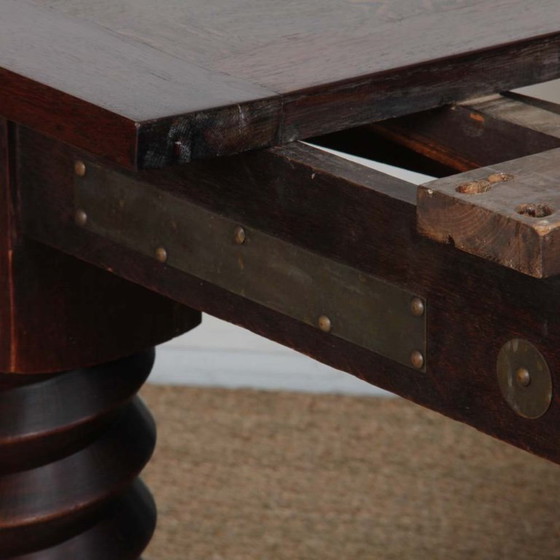 Image 1 of Oak dining table, Breton work from the 1940s