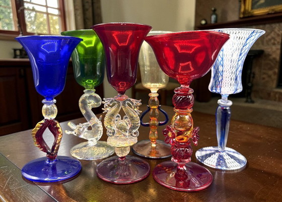 Image 1 of Murano – Set of six Murano glass goblets – unique pieces inspired by the goblets of the Venetian Doges