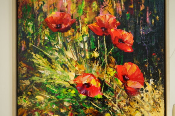 Image 1 of Red Poppies in Motion – Original Abstract Floral Oil Painting, cm