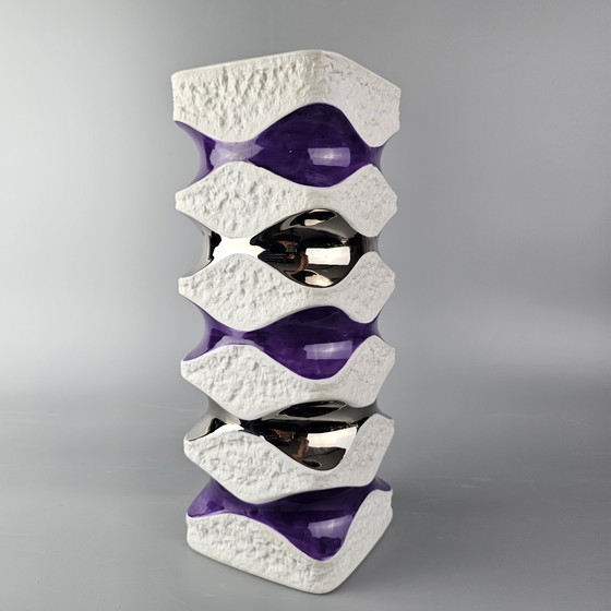 Image 1 of Large Vintage Porcelain Vase Made By KPM, Bavaria, Germany. On Art Vase, With Purple and Silver Glaze. Number 640/4