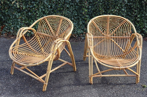 Paar vintage rotan fauteuils uit de jaren 60