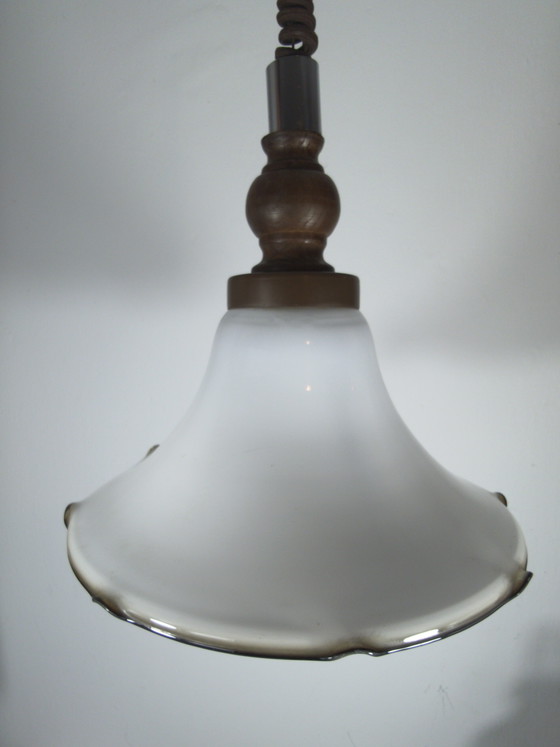 Image 1 of Vintage opal glass pendant lamp with wavy rim (± 1930s–1950s)