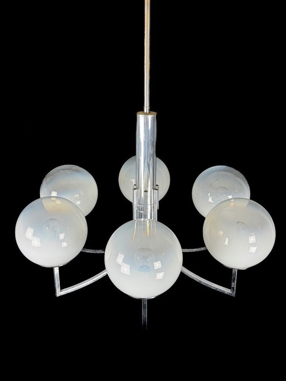 Image 1 of Lampadario a sei bracci in sfere di vetro di Murano e cromo. Italia anni '60
