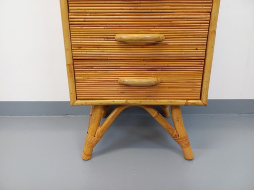 Commode Chiffonnier Vintage En Rotin Des Années 70