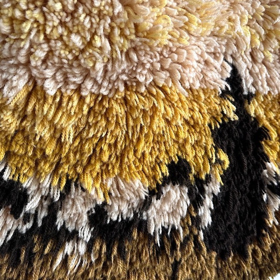 Image 1 of Vintage Wandteppich . Leibfried Rya Color . 70er . Mid Century . Handgearbeitet . Wolle . Hirte . Schafe . Befestigungsstab Holz