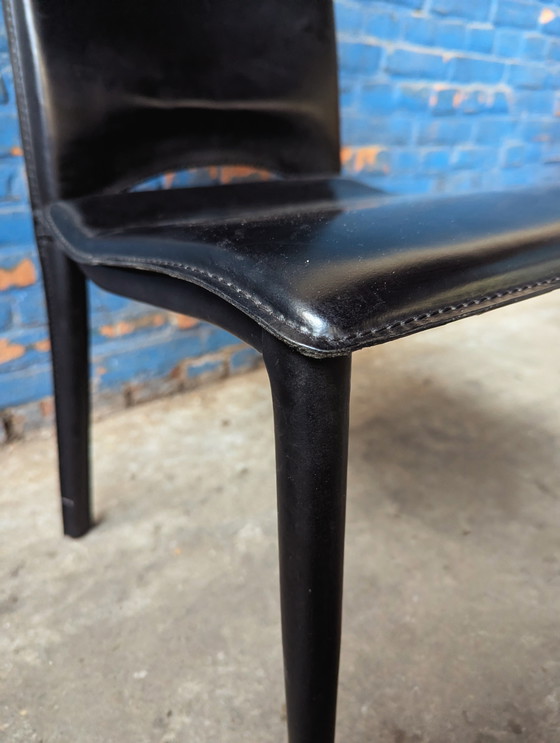 Image 1 of 6x vintage Italiaanse eetstoelen- zwart leer- Ciacci Kreaty 