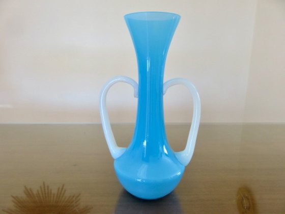 Image 1 of Soliflore vase in blue opaline and opalescent glass, France, 1960-1970