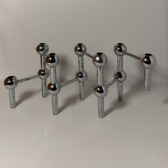 Image 1 of Set of 6 modular BSF vintage chrome candle holders
