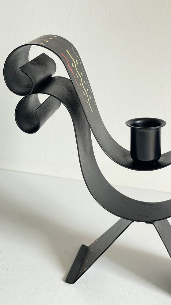 Image 1 of BOUGEOIR Métal Forme Coq Suède VINTAGE