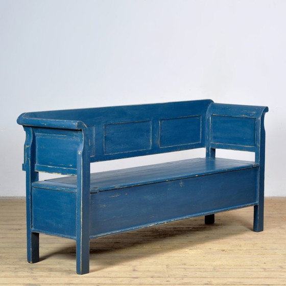 Image 1 of Antike Kiefernholzbank mit Klappsitz, 1900er Jahre