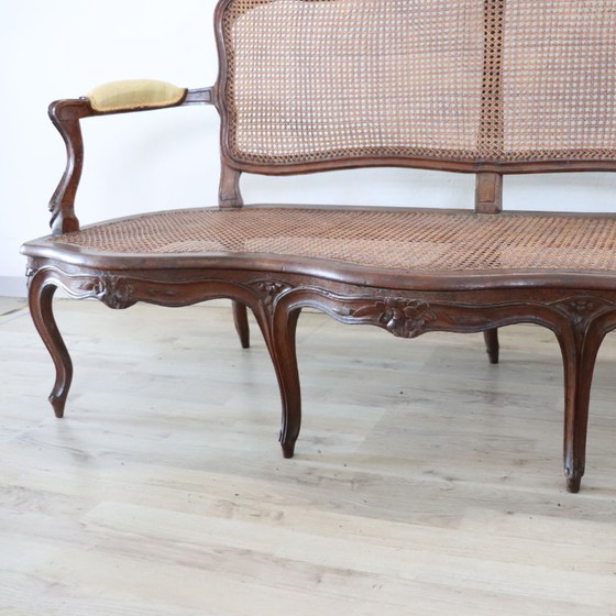Image 1 of Divano antico viennese in noce e paglia, Italia, XVIII secolo