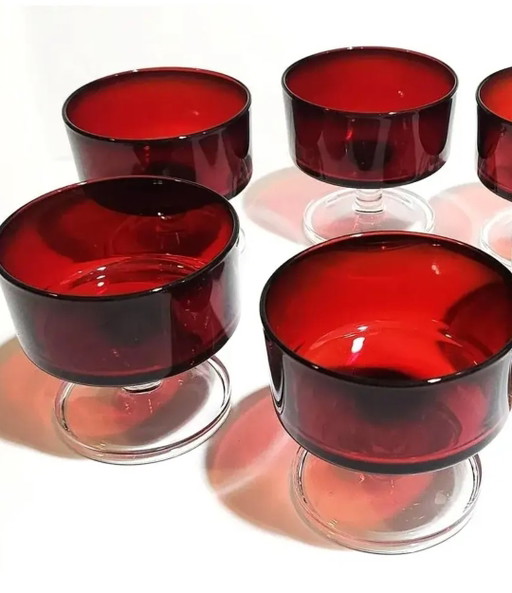 Luminarc, vintage dessertglazen, robijnrood – tafelaccessoires, Glass (photo 2 of 6)