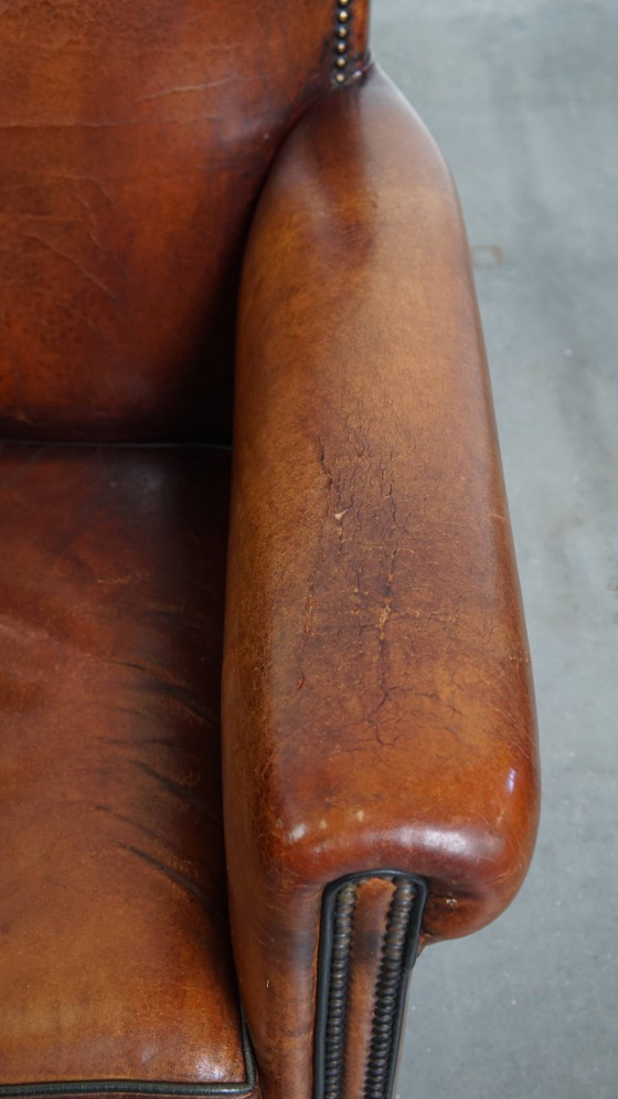Image 1 of Schapenleren design fauteuil/ armchair in een cognac kleur