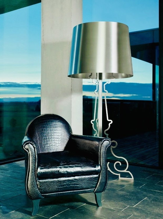 Image 1 of Lampada da terra barocca in acciaio inox LOUIS X di Philipp Plein 185 cm