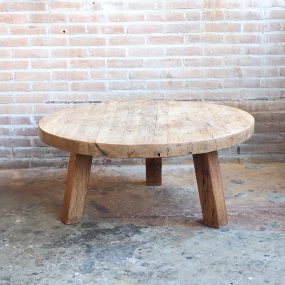 Image 1 of Vintage jaren 70 eik salontafel Brutalist Wabi-Sabi rond