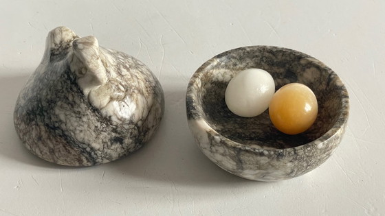 Image 1 of Vintage Marble Hen with Eggs Sculpture