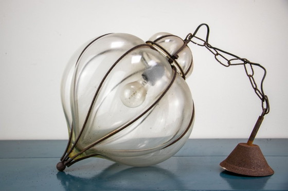 Lampada a Gabbia Veneziana, Vetro Soffiato a Mano, Stile Murano – Lampade a sospensione, Metallo (photo 3 of 5)