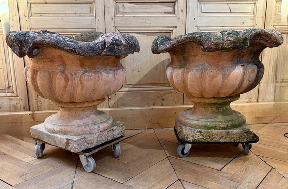 Image 1 of paar terracotta potdeksels