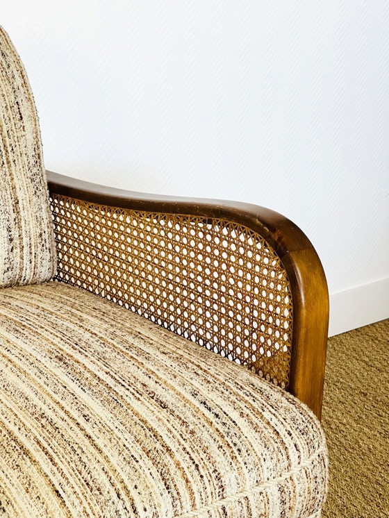 Image 1 of Vintage Art Deco woonkamerset van gebogen hout en riet, 1950, set van 3