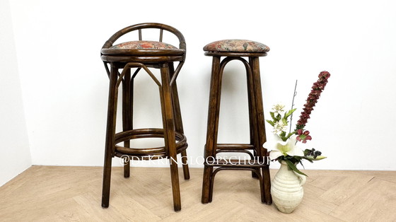 Image 1 of 4x vintage rotan bamboe manou barkrukken 