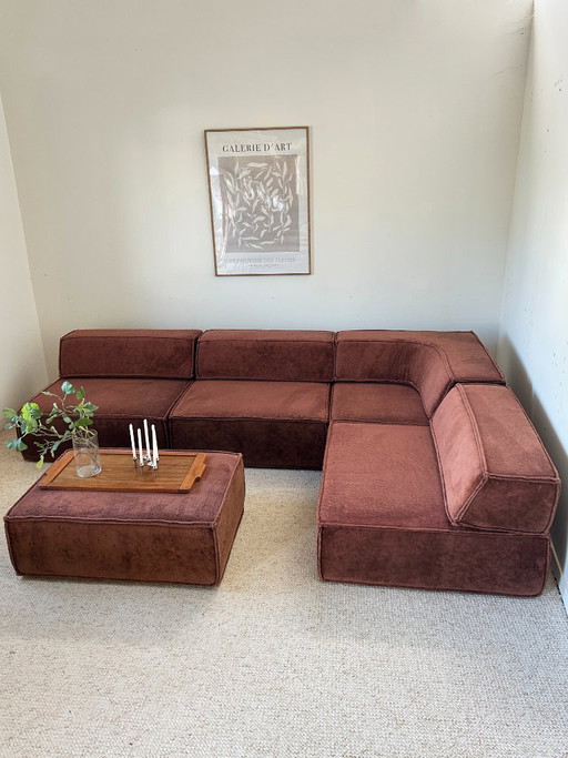 COR Trio modulaire bank in terracotta fluweel uit de jaren 70
