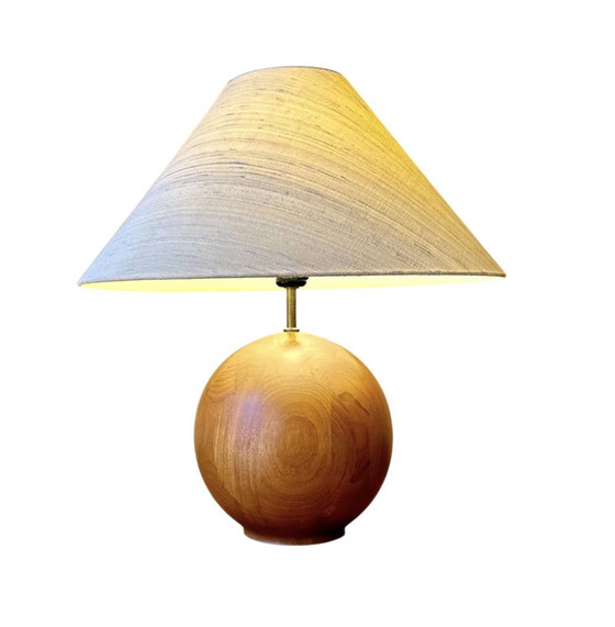 Image 1 of Vintage Solid Teak Round Shaped Ball Table Lamp, Sweden 1960s
