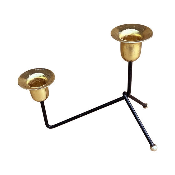 Image 1 of Modernistische tweelichts staande kandelaar, België 1970.