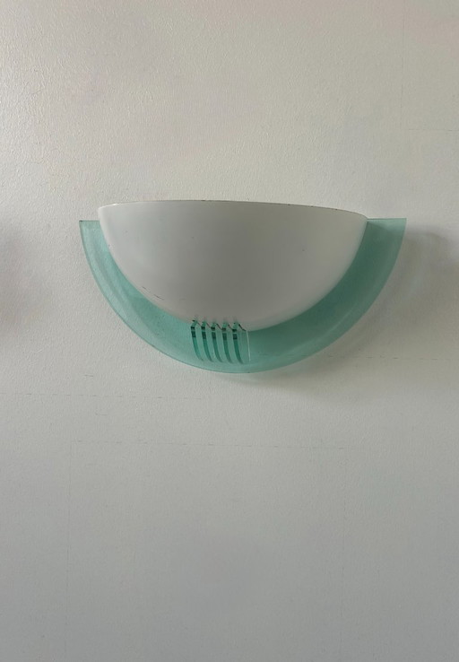 Pair of post-modernist sconces in white metal and perspex, France 1980