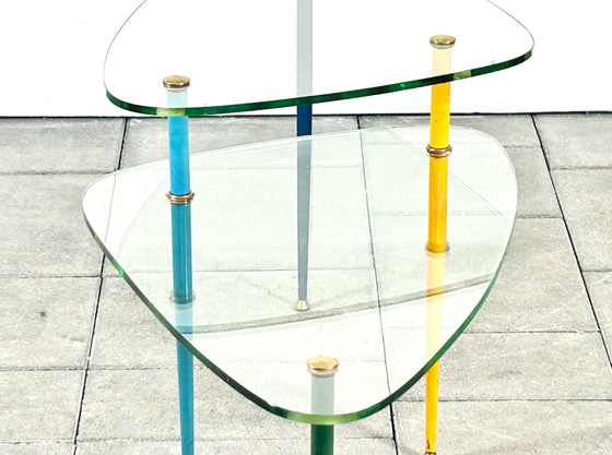 Twee-laags glazen bijzettafel ontworpen door Eduardo Paoli voor Vitrex – Metaal (photo 5 of 13)