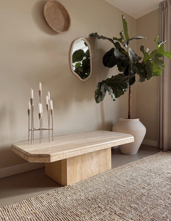 Image 1 of Solid travertine table sculptural vintage eye-catcher