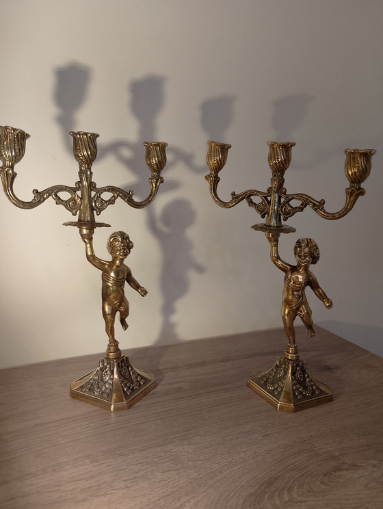 Image 1 of Candélabres au putti en bronze style Louis XVI 19e époque Napoléon France