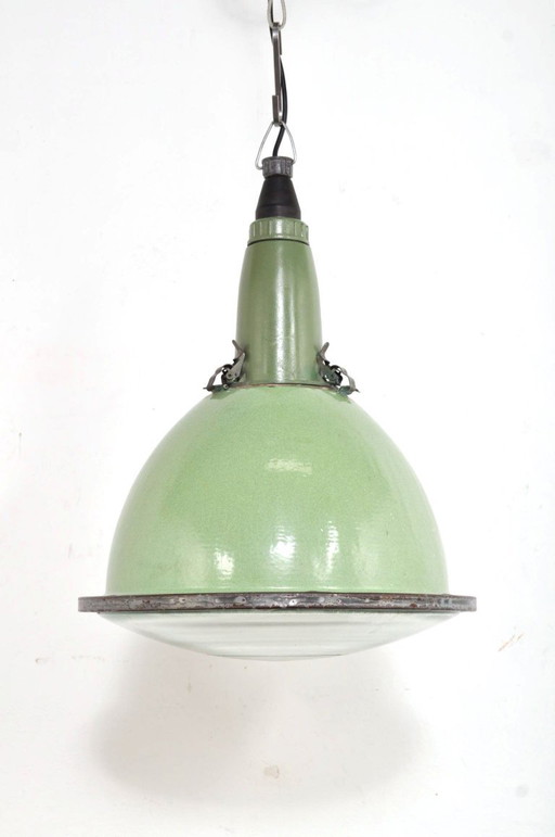 Vintage enamel lamp with globe glass, 1950s – hanglampen, Metal