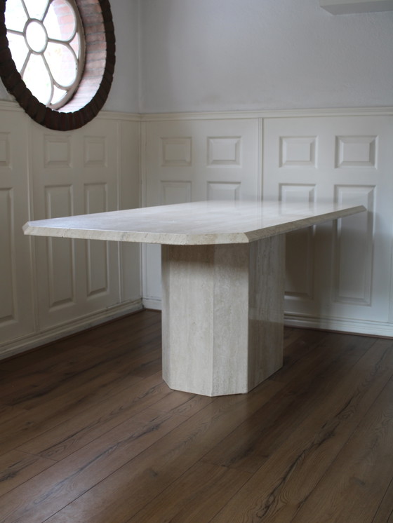 Image 1 of Vintage Travertine Dining Table With Faceted Edge
