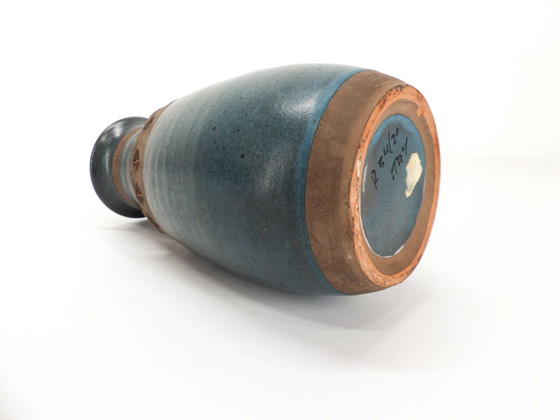 Image 1 of Blue Enamelled Ceramic Vase Bitossi 1960