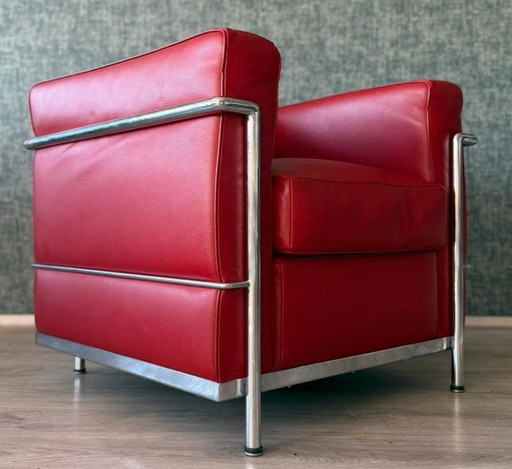 Vintage LC2 Le Corbusier armchair in Red Leather, Italy, 80s